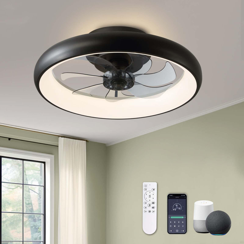 Ventilateur de plafond à DEL 20 pouces à intensité variable moderne avec lumières, Noir
