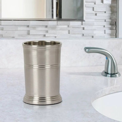 Oneita Stainless Steel Bathroom Tumbler Cup | Decorative Rinse Cup,Drinking Glass,Toothbrush & Makeup Brush Holder for Vanity Countertops,Sink & Desk | Brushed Pewter