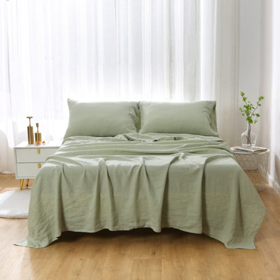 Ensemble de draps 100% lin Highland Feather - 1 drap plat, 1 drap-housse et 2 taies d'oreiller - Classic Luxury
