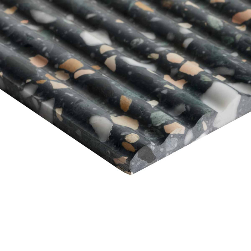 Terrazzo Italy Fluted 12x24 Honed Terrazzo Tile, Cava Nott Black