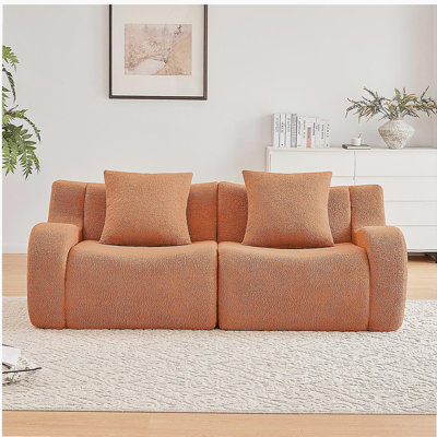Canapé doux en tissu pelucheux sans os, sans assemblage requis, conception épurée, conception antidérapante 32D haute densité, salon, chambres, orange