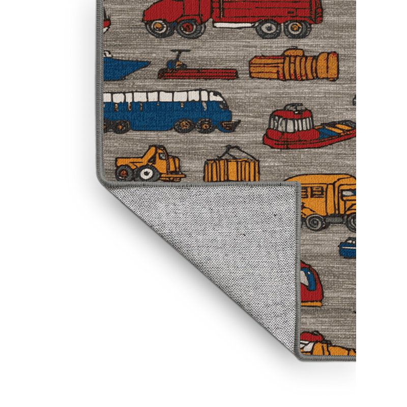 Machine Washable Transportation Grey Area Rug, Rectangle 3' x 5'