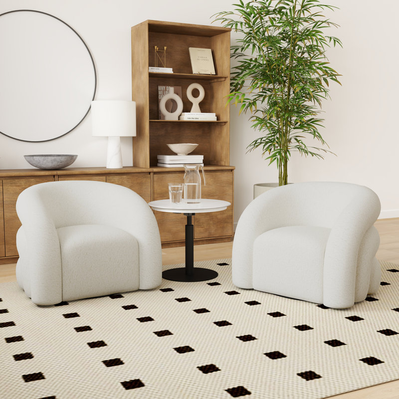 Coyle Upholstered Swivel Barrel Chair, White