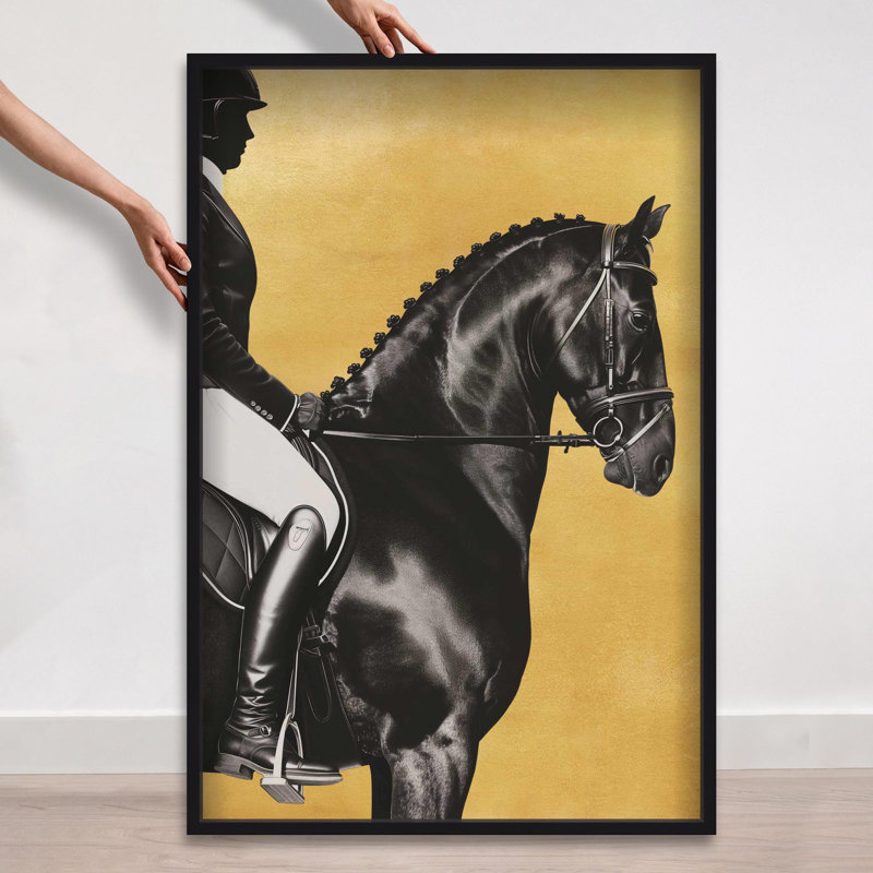 Oliver Gal Taming the Rhythm Gold I Horse - Leaf Framed Shadowbox Art, Black, 47" H x 32" W
