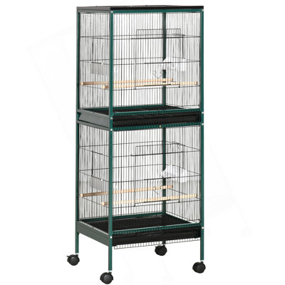 55-Inch Large Flight Bird Cage, Bird Aviary Indoor With Multi-Door Design, Parrot Cage With Stand & Tray For Budgies, Canaries, Finches, Green