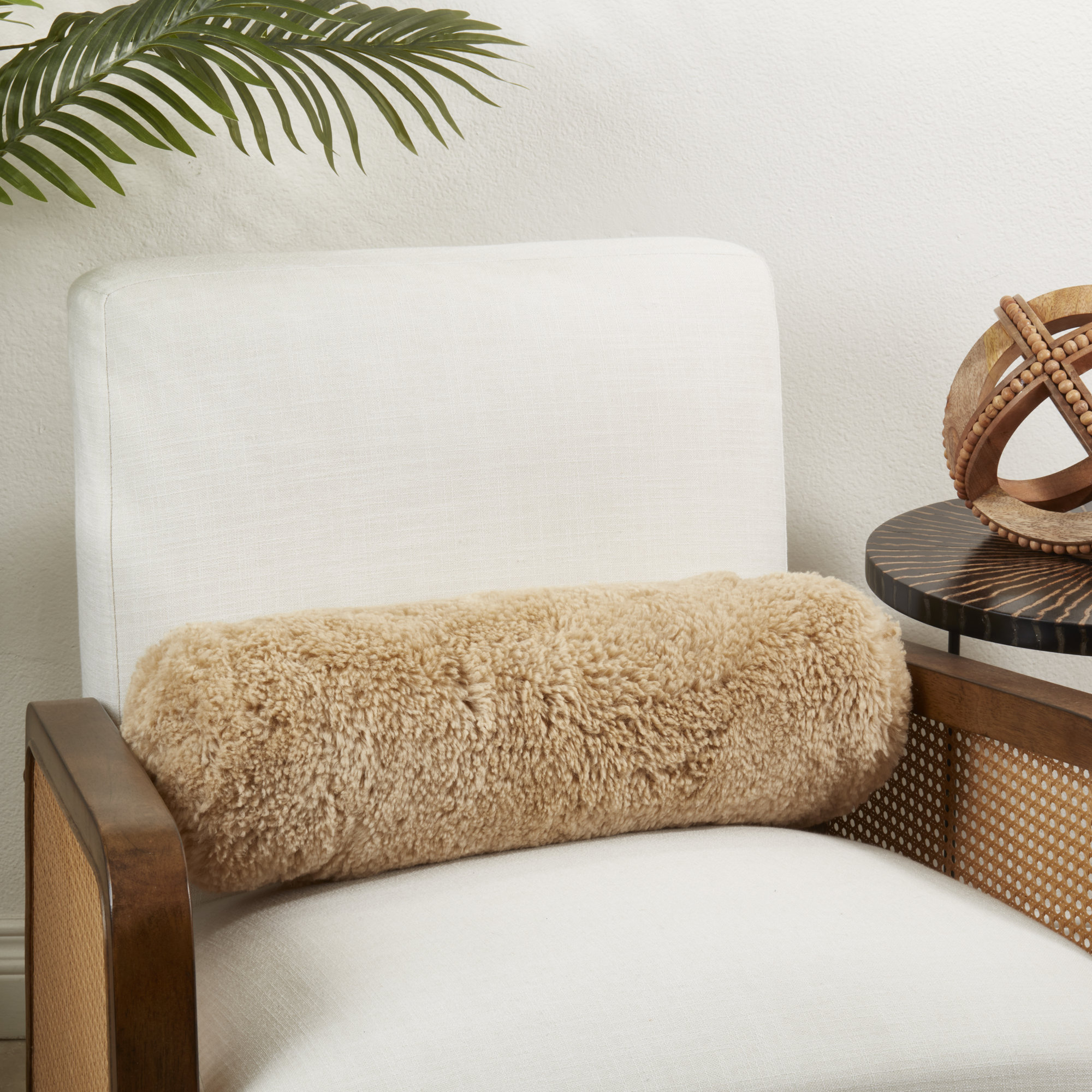 Luxurious New Zealand Sheepskin Bolster Pillow with Soft Poly Fill, Brown