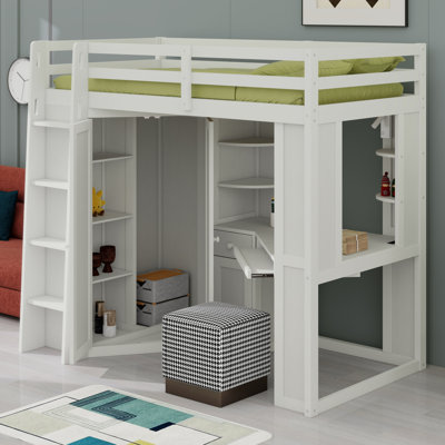 Lit mezzanine avec grande armoire intégrée, bureau