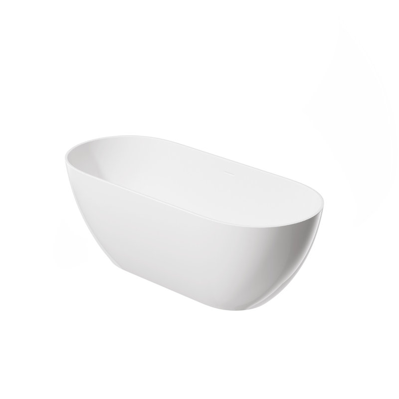 59" Freestanding Solid Surface Bathtub, Luxury Stone Resin Freestanding Soaking Bathtub With Overflow And Pop-Up Drain For Contemporary Bathroom, Glossy White