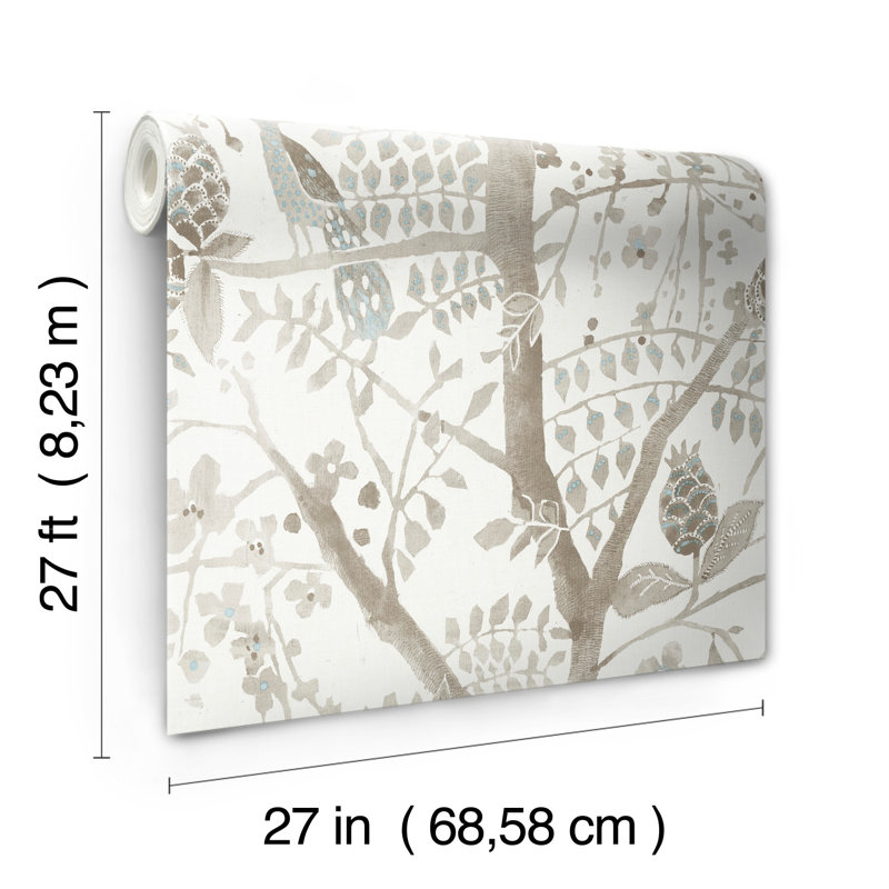 Papier peint à imprimé paon, Blanc cassé