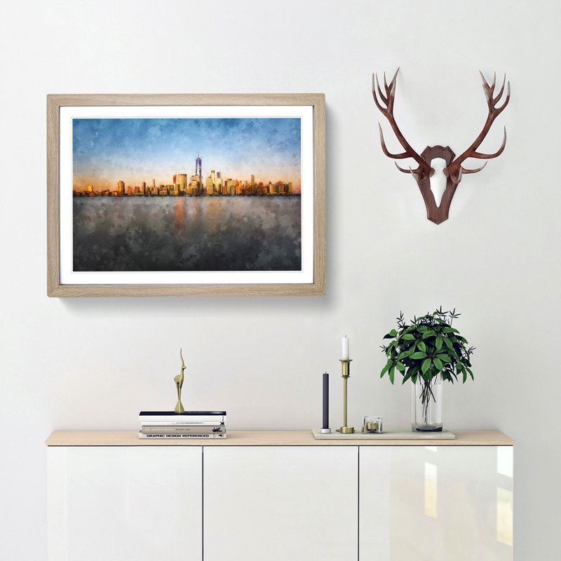 The New York Skyline - Framed Print, Oak Framed, 24cm H x 33cm W x 2cm D