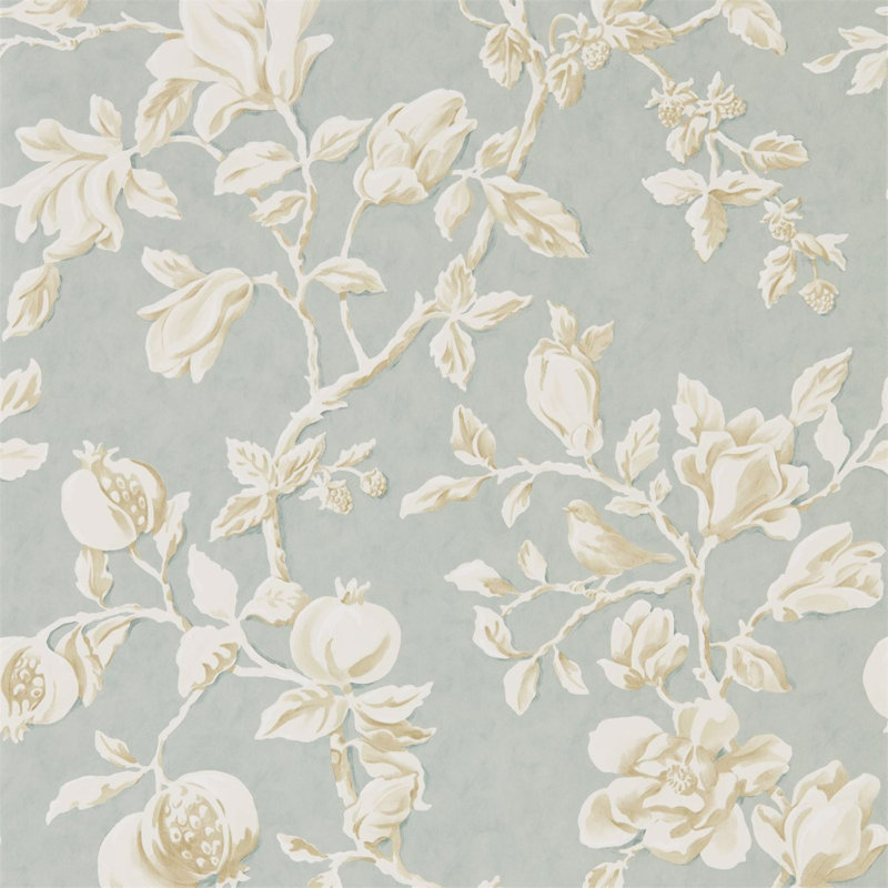 Magnolia & Pomegranate Wallpaper, Gray Blue/Parchment