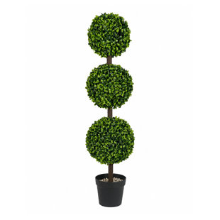3ft Realistic Artificial Boxwood Triple Ball Topiary Tree with Pot, UV Resistant DIY Faux Topiary Plant for Indoor Outdoor Front Porch, Patio, Balcony, Office, Yard and Farmhouse Decor