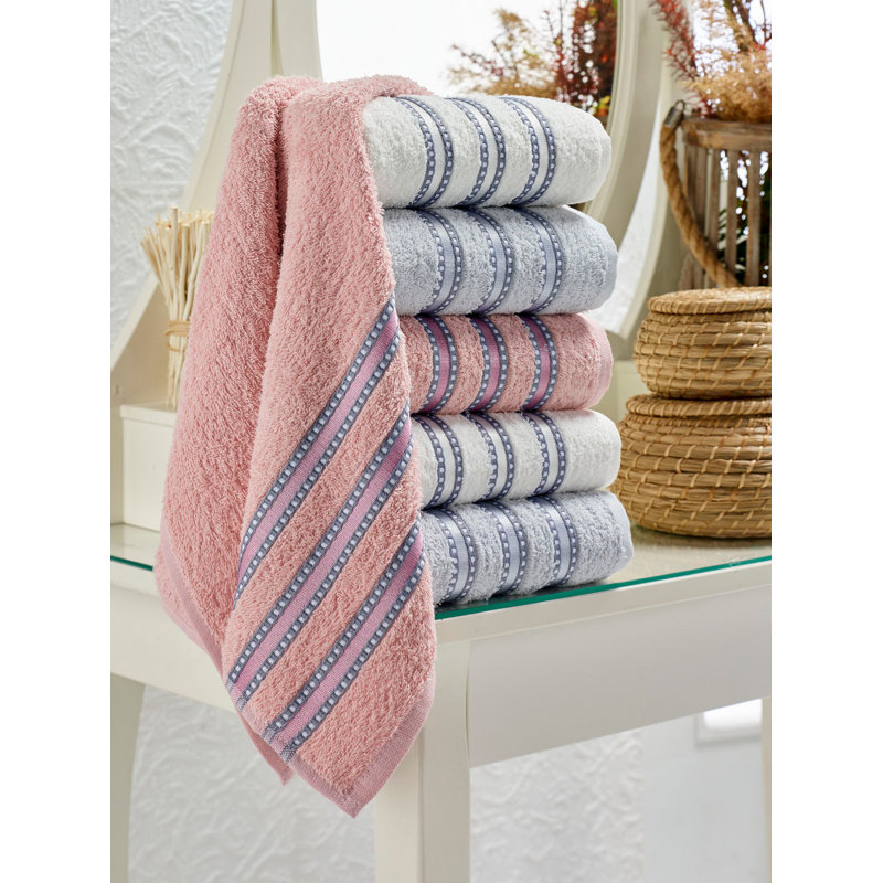 Ensemble de serviettes 6 pièces Ayisha, Gris/rose/blanc