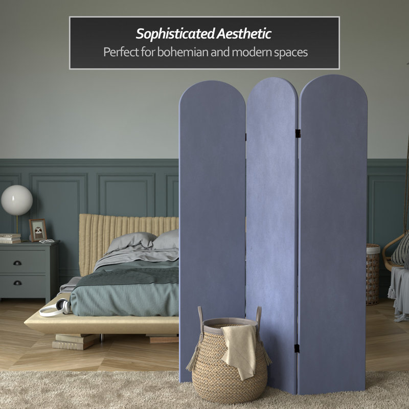 6 Ft. Classic Arch Velvet Room Divider Blue 3 Panel, Lilac