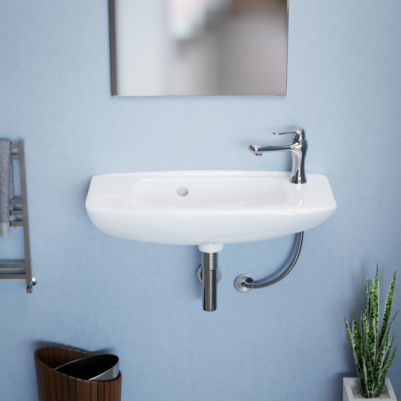 9'' Gloss Porcelain Wall Mounted Bathroom Sink with Overflow and Single Faucet Hole (Set of 2)