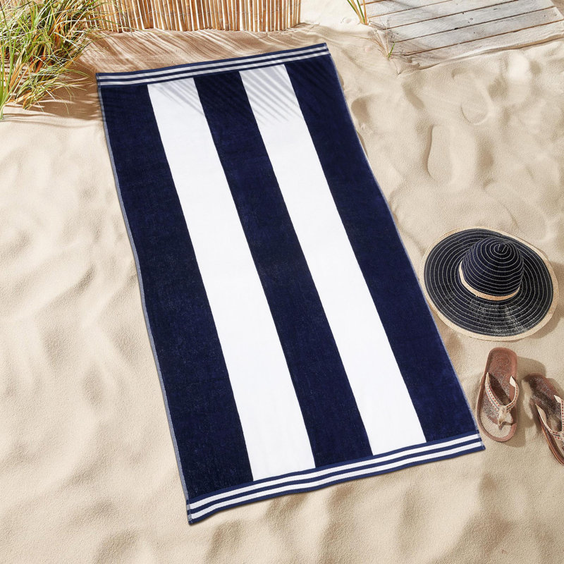 Calheta Cotton Oversized Cabana Stripe Beach Towels, Blue, 6