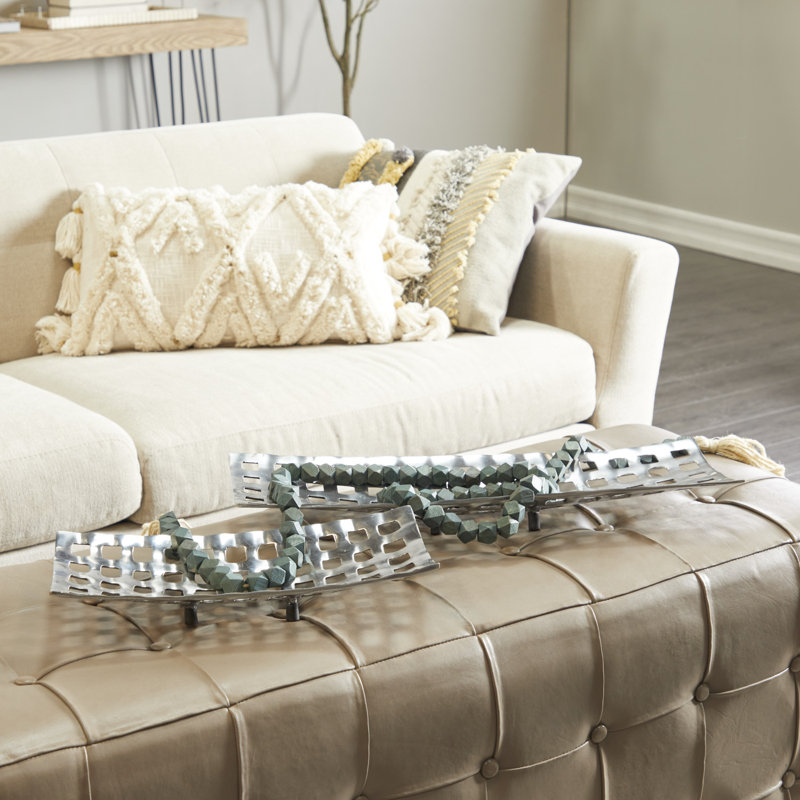Silver Aluminum Grid Design Decorative Tray Set