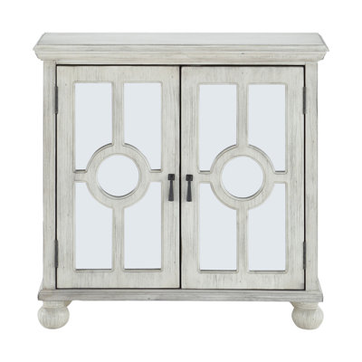 Commode d'appoint en bois blanc antique avec portes miroir et espace de rangement intérieur