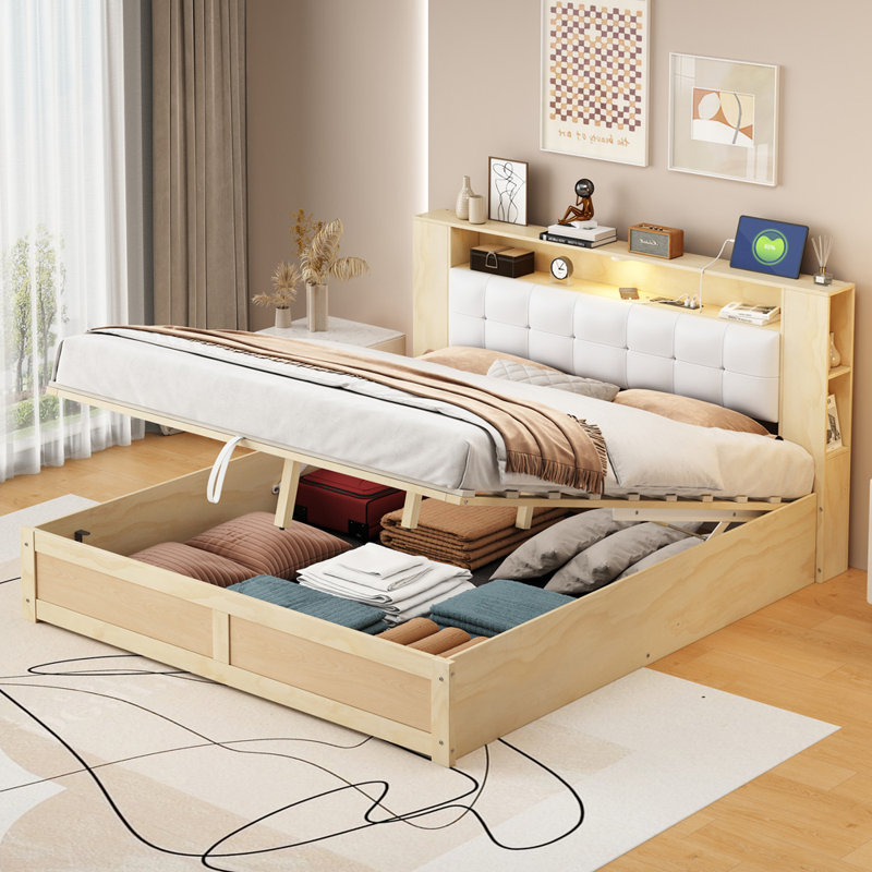 Upholstered Platform Bed, Natural