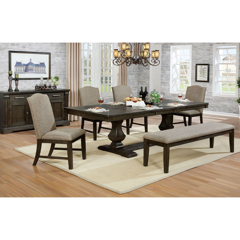 94.5" W Transitional Dining Table, Espresso/Warm Gray