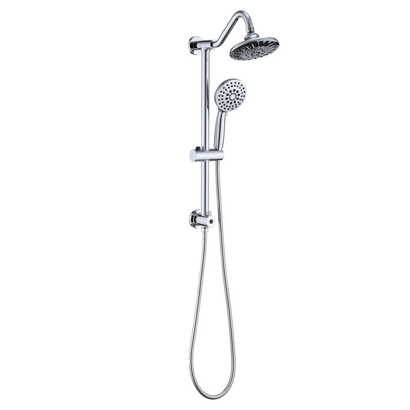 Bathroom Shower Featuring 6 Inch Rain Head And Handheld - Performance Wall Mounted Dual System With 5 Spray Patterns Adjustable Height