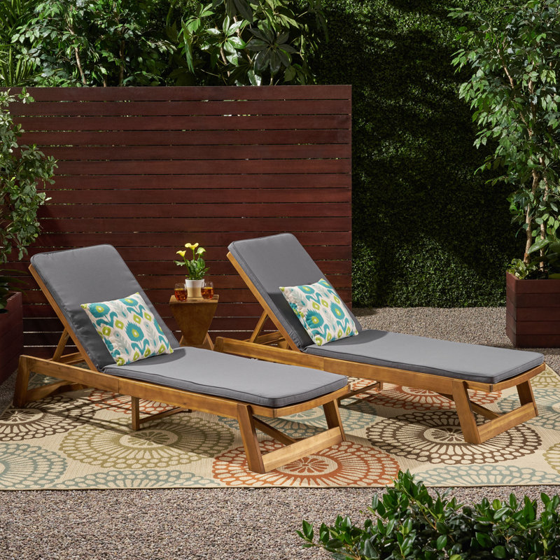 Chaise longue inclinable avec coussin Vinita, Gris foncé, Naturel, 2