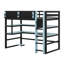Lit mezzanine Gaming avec bureau et bandes lumineuses RVB, lit mezzanine en bois massif avec support de rangement latéral, multi-tablettes-1314719995-1314719993