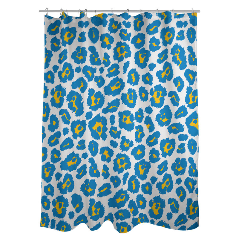 Rideau de douche simple à imprimé animal, Blanc / Bleu clair / Jaune