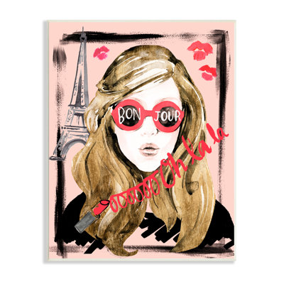 «Bon Jour Greeting Red Shades Glam Parisian Woman» par Jennifer Parker - peinture sur toile