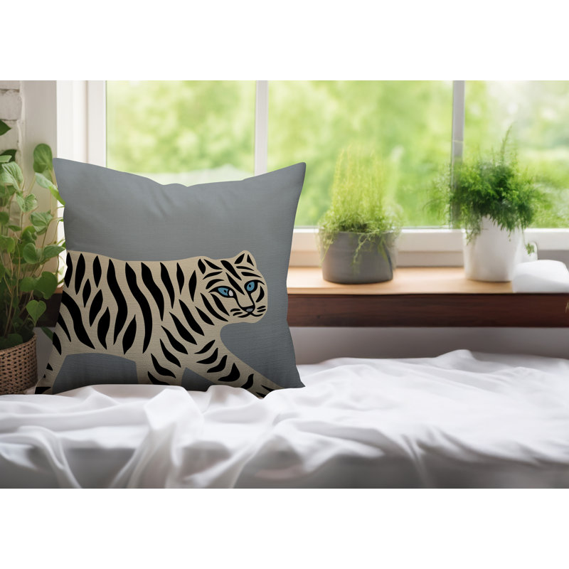 Oreiller carré intérieur / extérieur Gigi Tiger, Gris, H 18 po x l 18 po