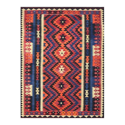 Multicolor Geometric Motifs and Scandinavian Pattern Vintage Decorative Washable Rug