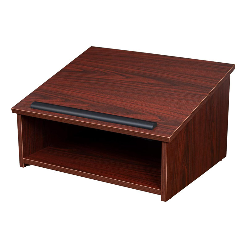 Pupitre de table portatif avec bibliothèque et tablette de rangement, finition en acajou durable pour les orateurs et les présentations