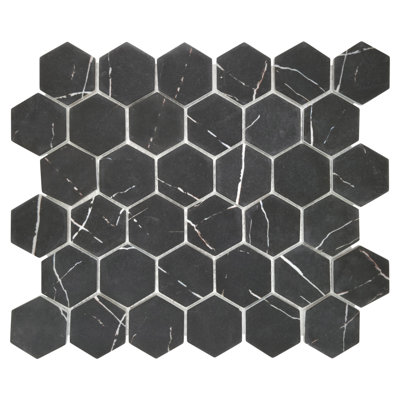Carreau de sol et de mur hexagonal en verre recyclé 12 po x 10 po