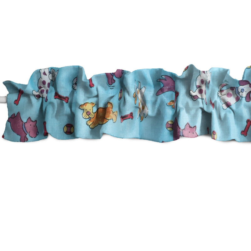 Cantonnière à imprimé chiots, Bleu, L 120 po x L 9 po