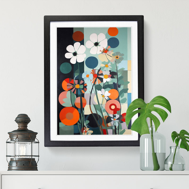 FRM-V0523-866X Flowers Bauhaus Style Vol.3 - Picture Frame Print, Walnut Framed, 46cm H x 34cm W