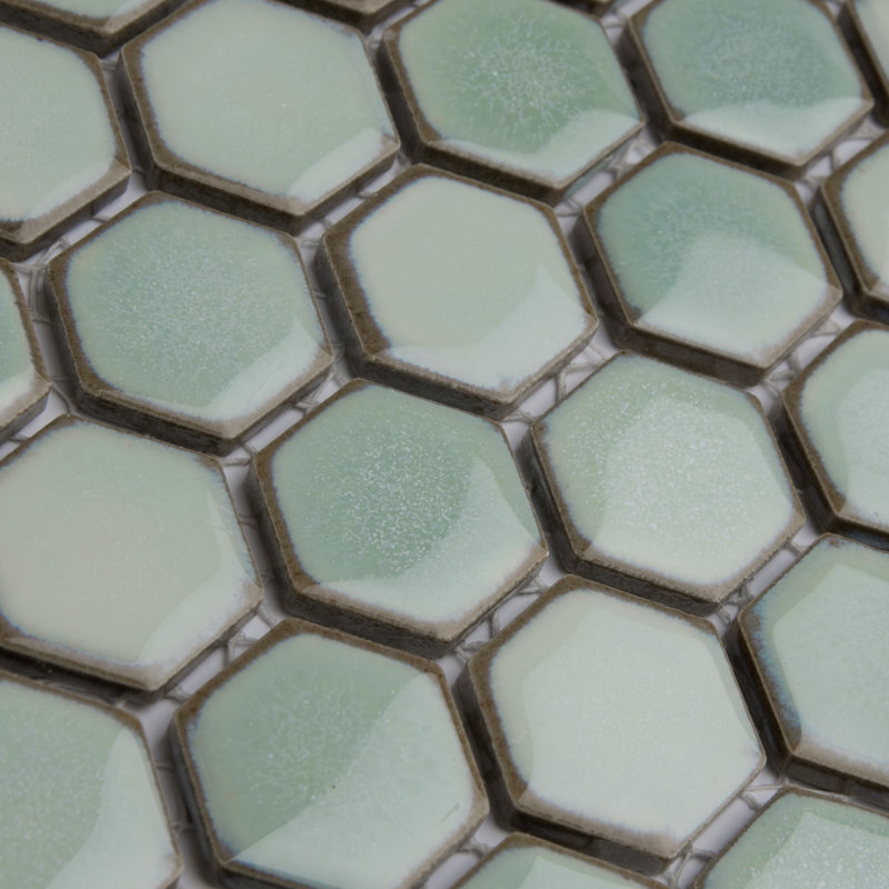 Hudson 1" x 1" Porcelain Honeycomb Mosaic Wall & Floor Tile, Mint Green