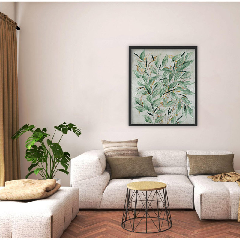 "Verdant Sprig", art mural sur toile, Cadre flottant noir, H 16 po x l 12 po