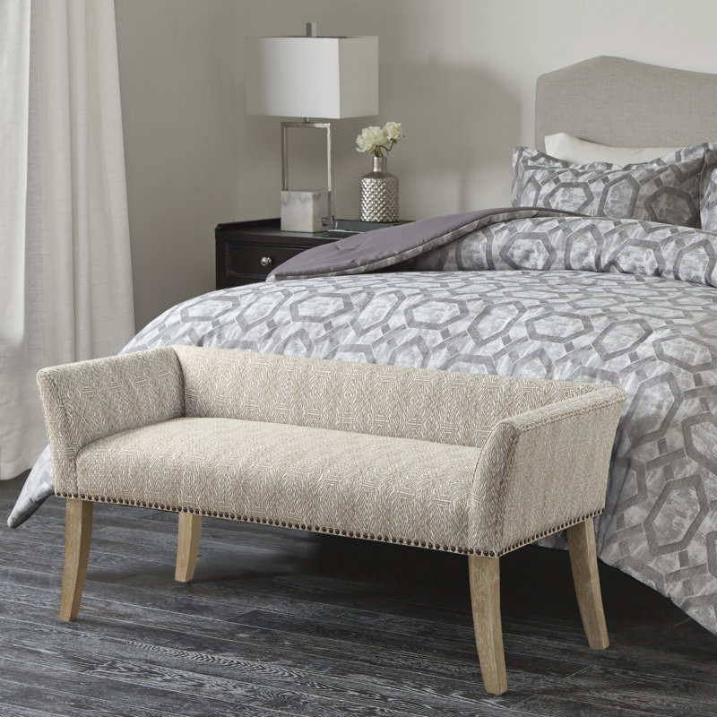Alfordsville 49.5” Wide Upholstered Nailhead Bench, Taupe Multi/Natural