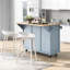 Îlot de cuisine avec rangement interne, 5 roulettes, abattant gris-bleu, 3 tiroirs pour un espace de bureau fonctionnel