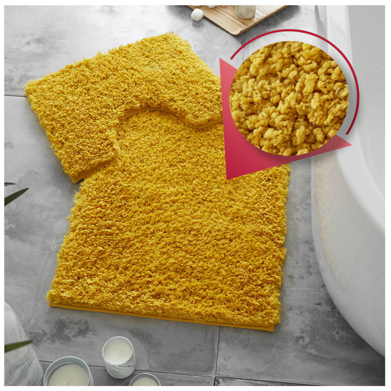 Luxury Zero Twist Bath Mat Set 2 Piece Plush Microfiber Bathroom Rug & Pedestal Mat Non Slip Absorbent Washable, Ochre