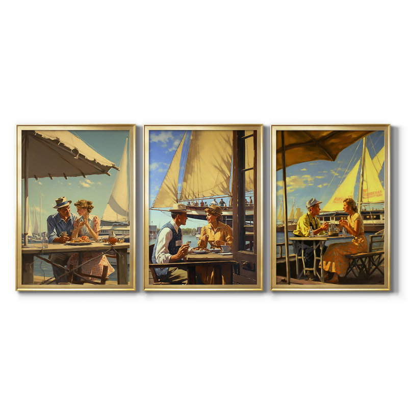 NAUTICAL Series DCXXXVII - Toile tendue avec châssis encadré - 3 pièces, H 19 po x l 27 po, Doré