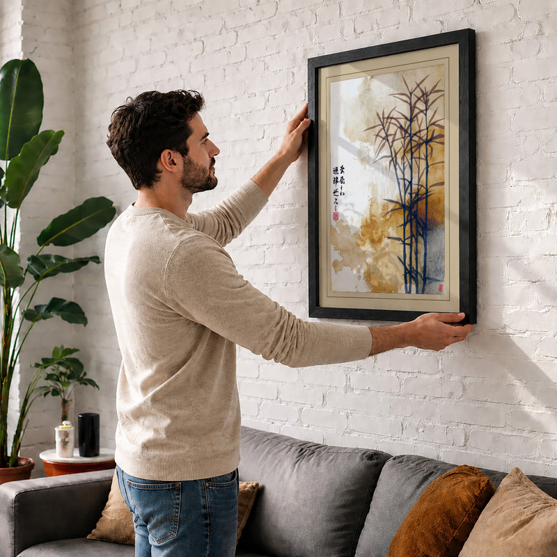 Bamboo in Mist Japandi - Framed Print, Oak, A4 - 29.7 x 21.0 cm