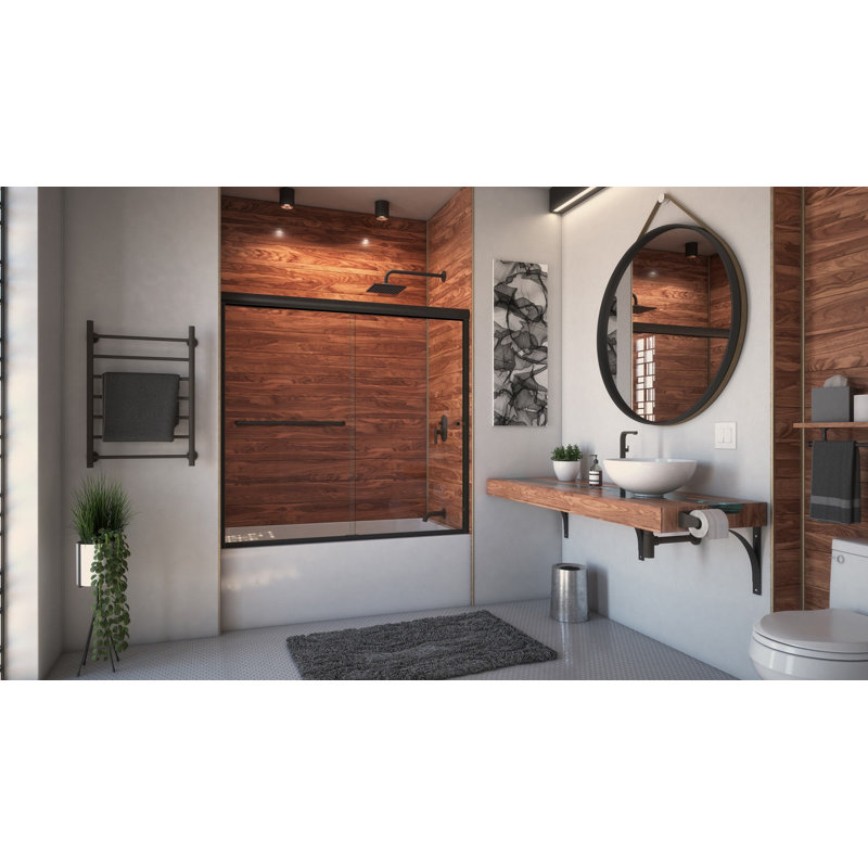 Ete 72" W x 57.38" H Bypass Frameless Tub Door, Anodized Oil Rubbed Bronze, Right Opening