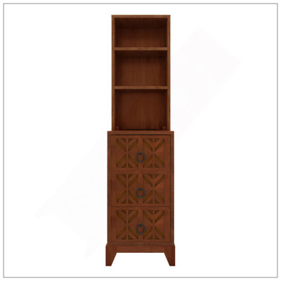 End Table With 3 Drawers, Corner Table With 2 Open Shelves, Tall Side Table For Bedroom And Corner