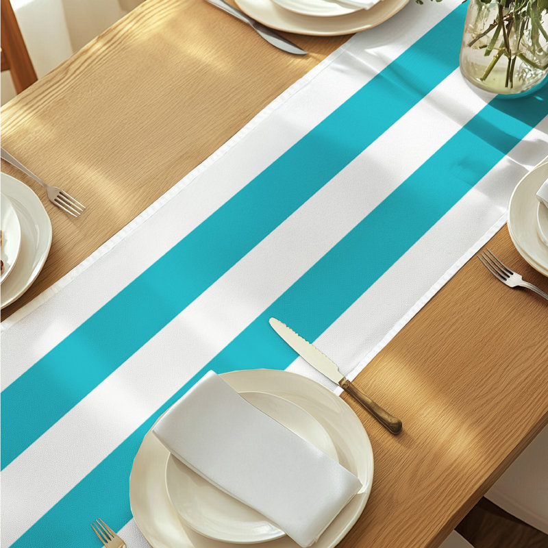 Turquoise Striped Table Runner 108" x 14", 108" L x 14" W, Turquoise