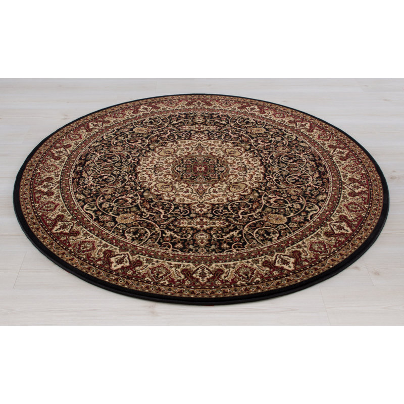 Tapis brun / rouge Izaiah, Rond 5 pi 3 po