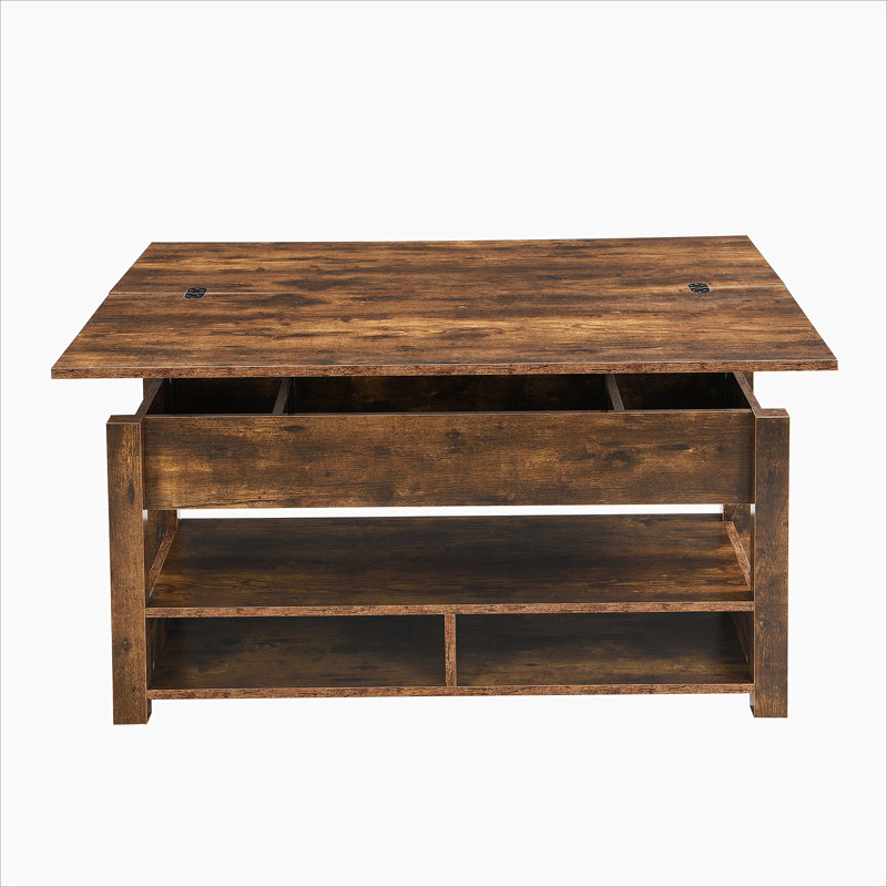 Lift Top Coffee Table, Multi-Functional Coffee Table with Open Shelves, Rustic Brown