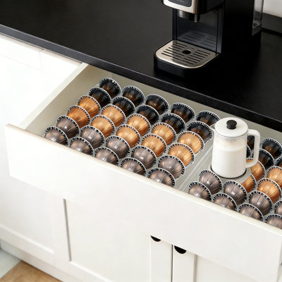 Plateau de rangement pour capsules de café, insert de tiroir en acrylique transparent pouvant contenir 30 dosettes compatibles avec Nespresso Vertuoline, solution de rangement pour comptoir de cuisine