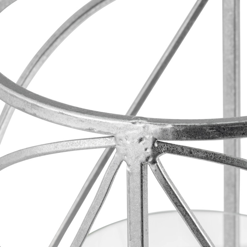 Geometric Metal Hurricane with Glass Insert, 10" H x 6" W x 6" D, Silver