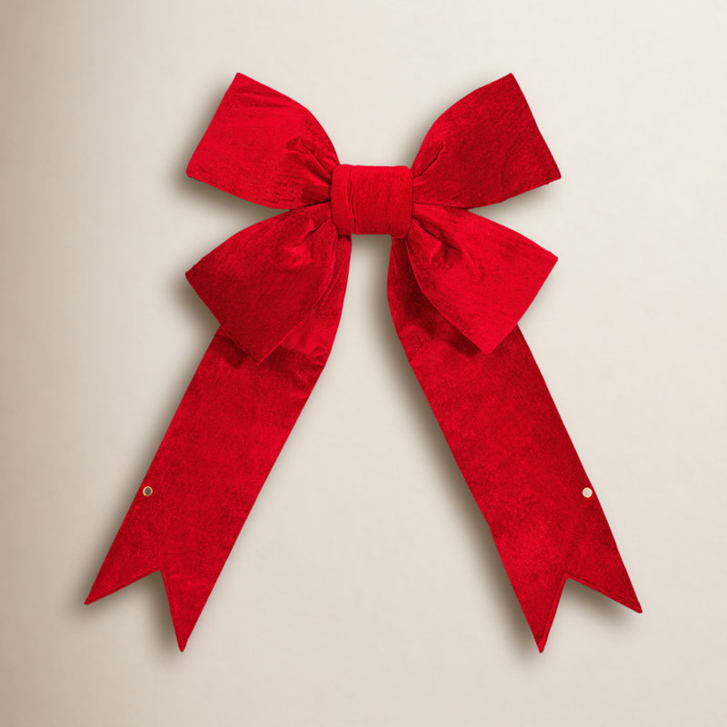 24" Red Velvet Outdoor Christmas Bow, 24" H x 7" W x 30" D